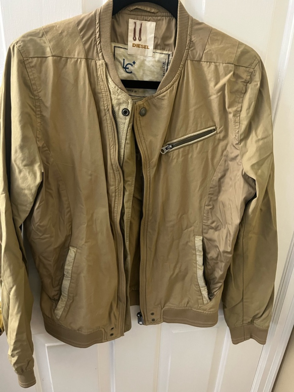 Vintage Diesel Men's Beige Bomber Jacket medium